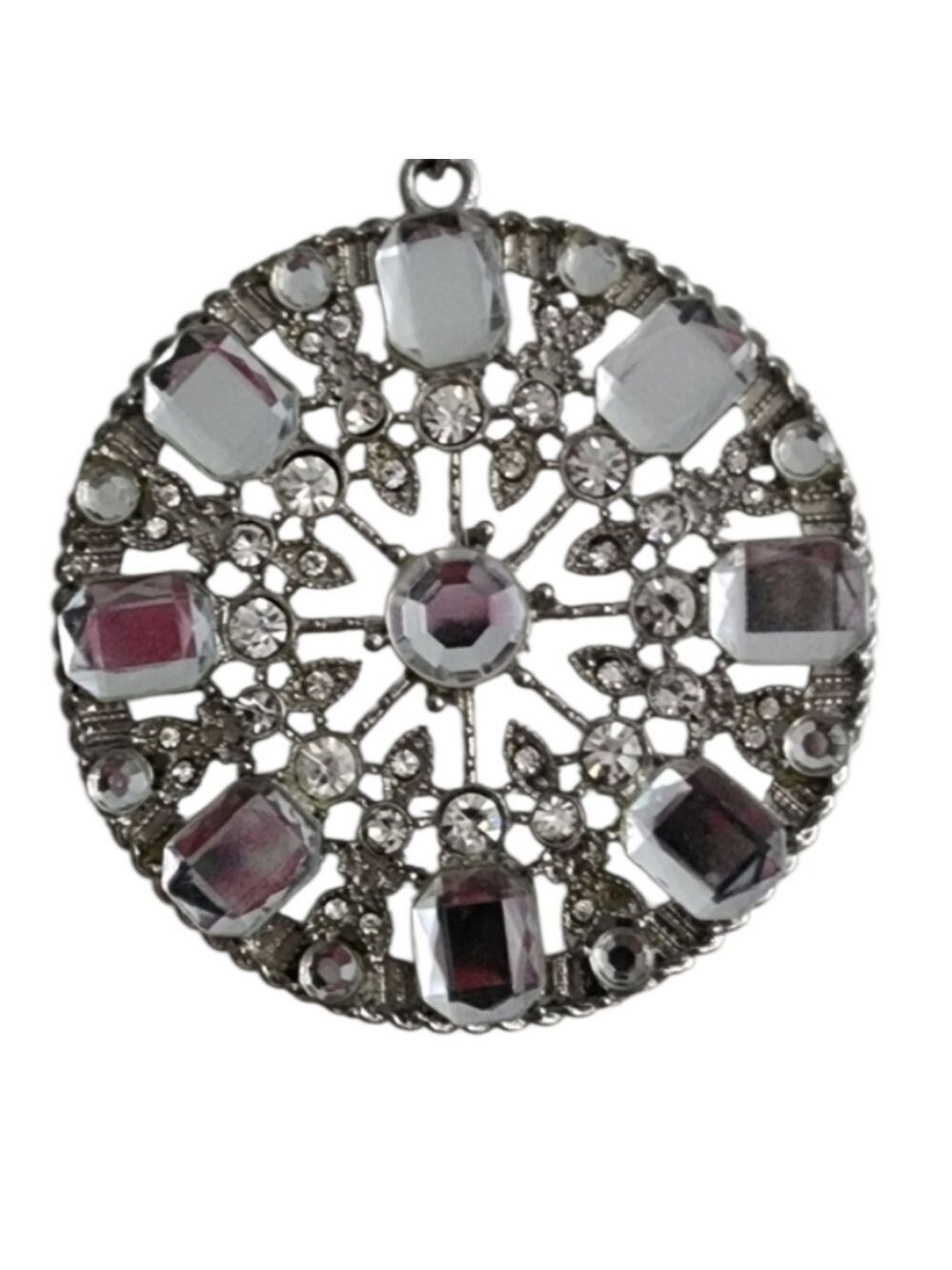 Silvertone Rhinestone Pendant Necklace